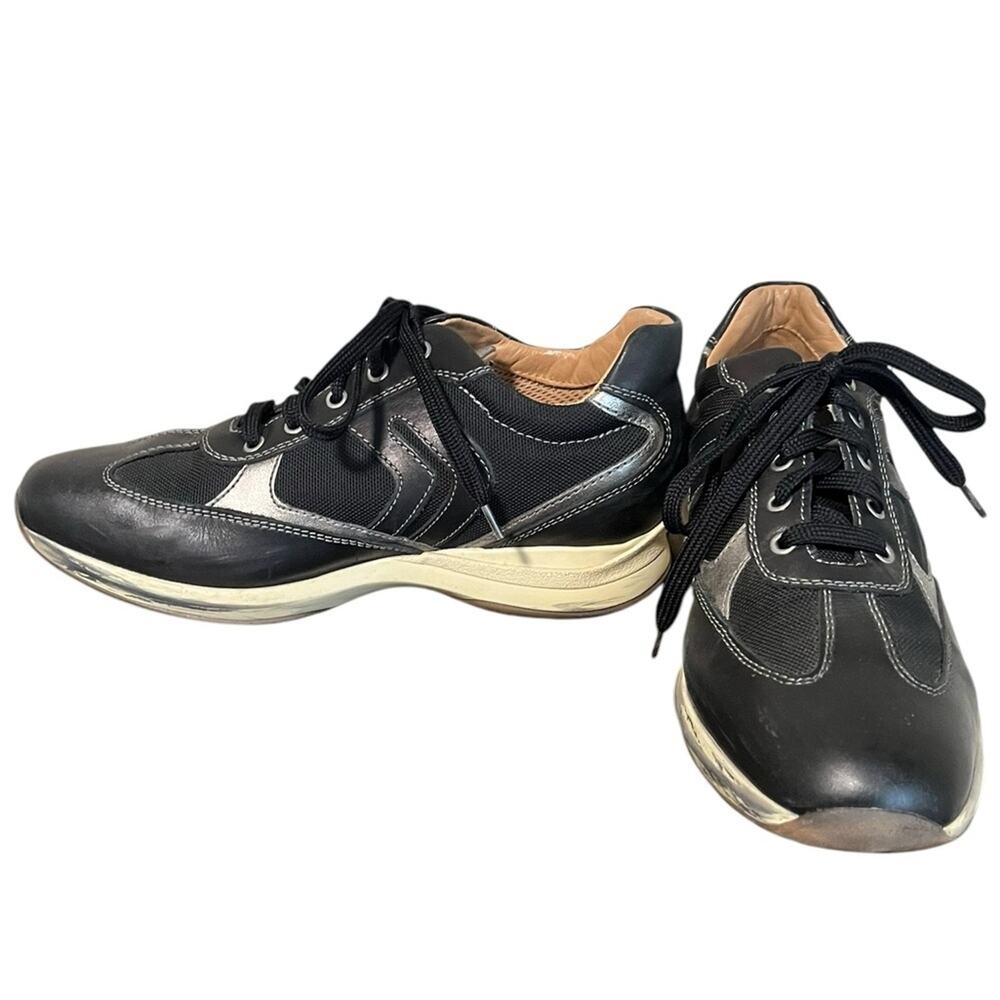 GEOX RESPIRA Black & Silver Leather/Textile Low Tope Sneaker Men’s Size 9.5‎